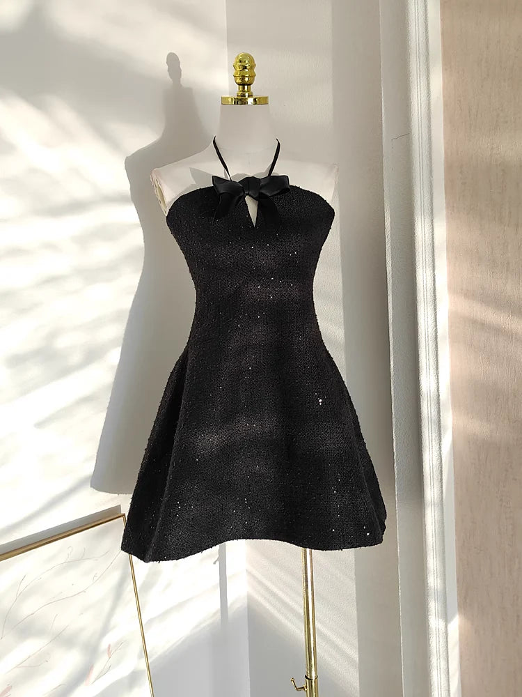 Top-quality fabric Cute A line Halter Black Short Homecoming Dresses Little Birthday Outfits