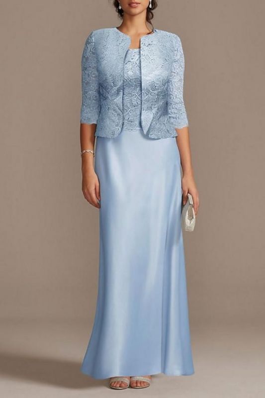 Two Piece Mother of the Bride Dress Long Elegant Bridesmaid Dress with Lace Jacket