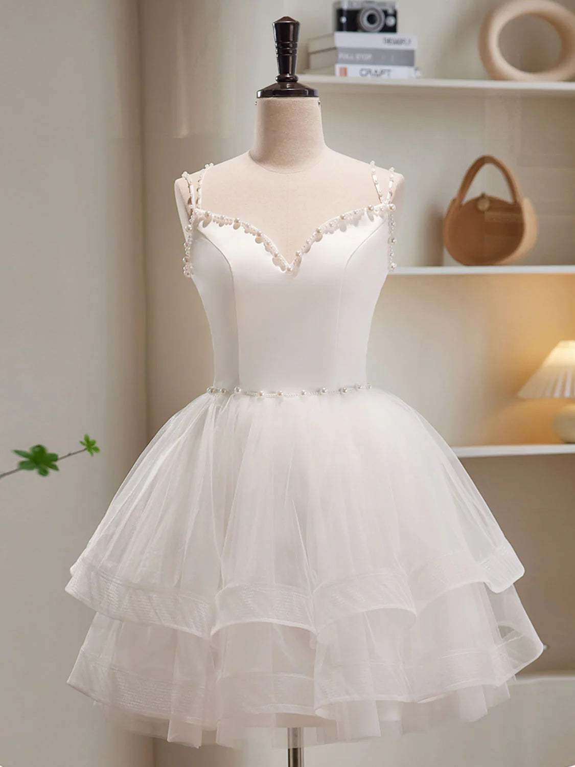 White Tulle Short Prom Dresses, Cute White Puffy Unique design Homecoming Dresses