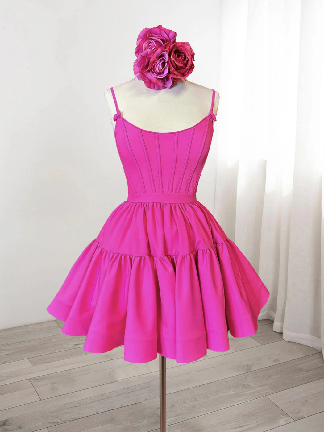 A-Line Pink Satin Short Prom Dress, Backless Cute Unique design Homecoming Dress