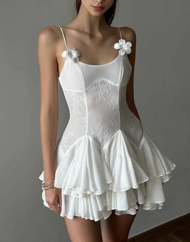 Spaghetti Straps A-Line Chiffon Short Prom Dresses Elegant White Homecoming Dress
