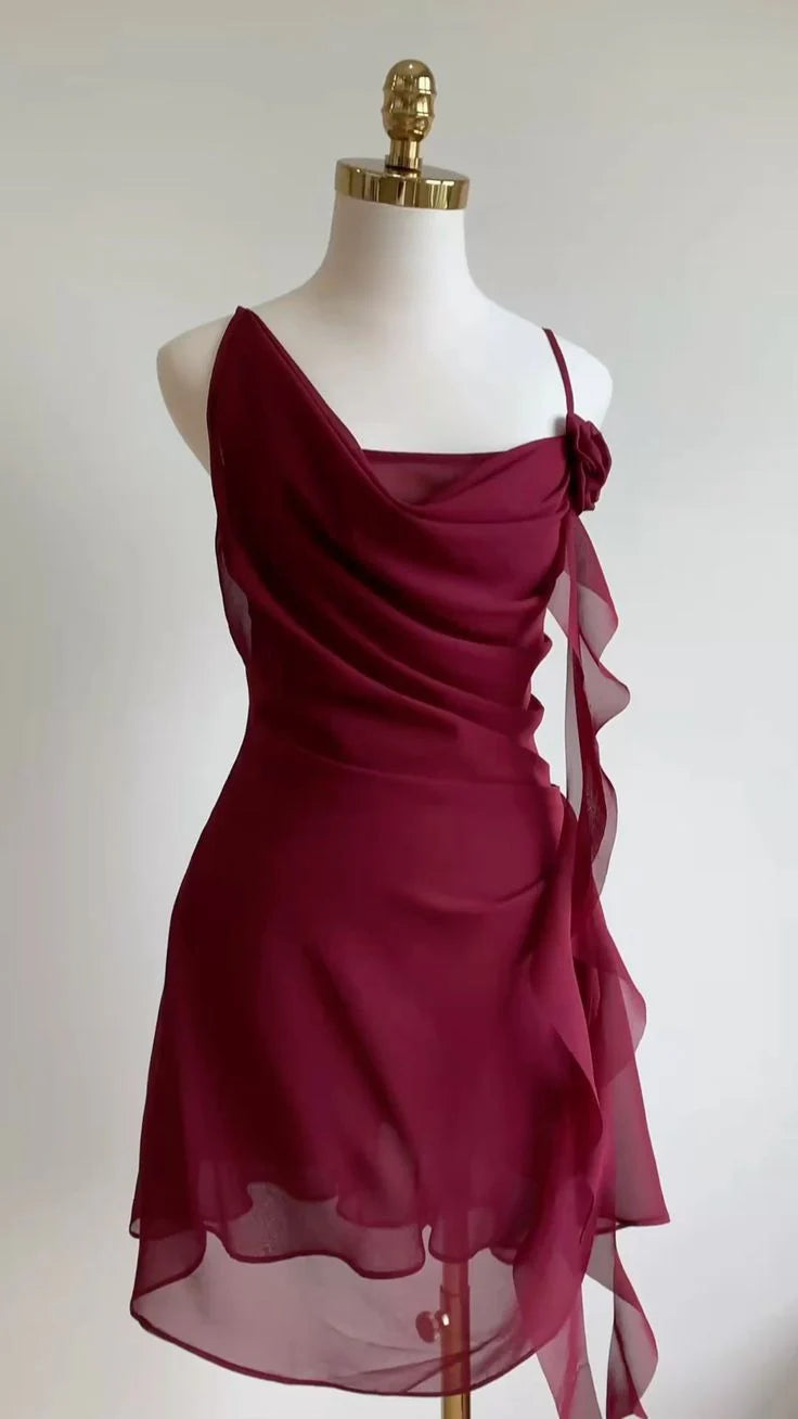 Burgundy Unique design Cocktail Dress Formal Short Retract Your Waist Prom Dresses
