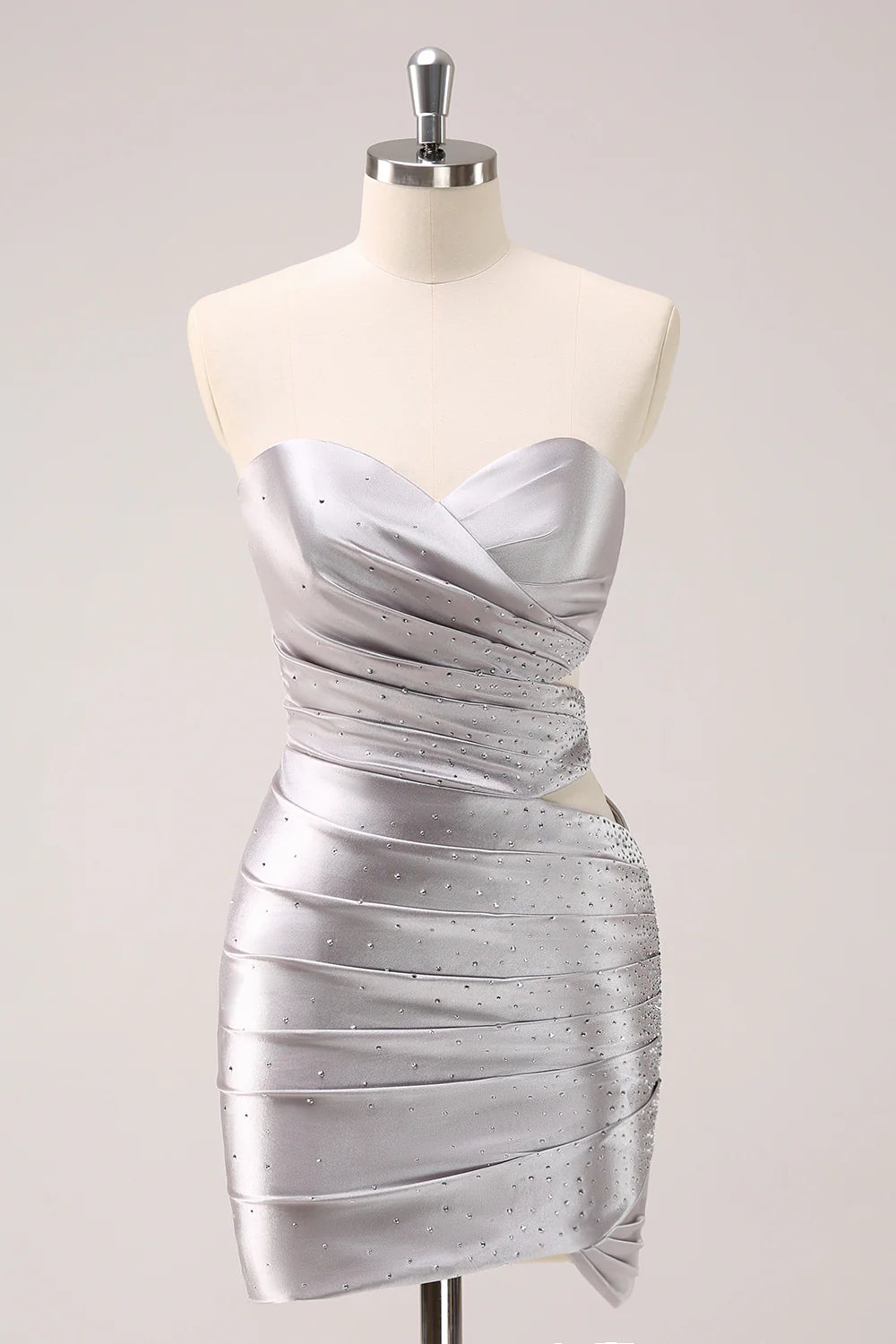 Full of charm Sparkly Strapless Grey Beaded Short Tight Homecoming Dress