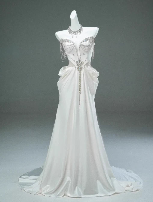 A-line Sweetheart Beaded Long Prom Dress Elegant Adult Ceremony Graduation Party Dress