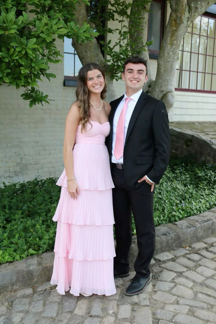 Pink Sleeveless Layered Long Prom Dress,Pink Evening Dress Y2301 main image 1