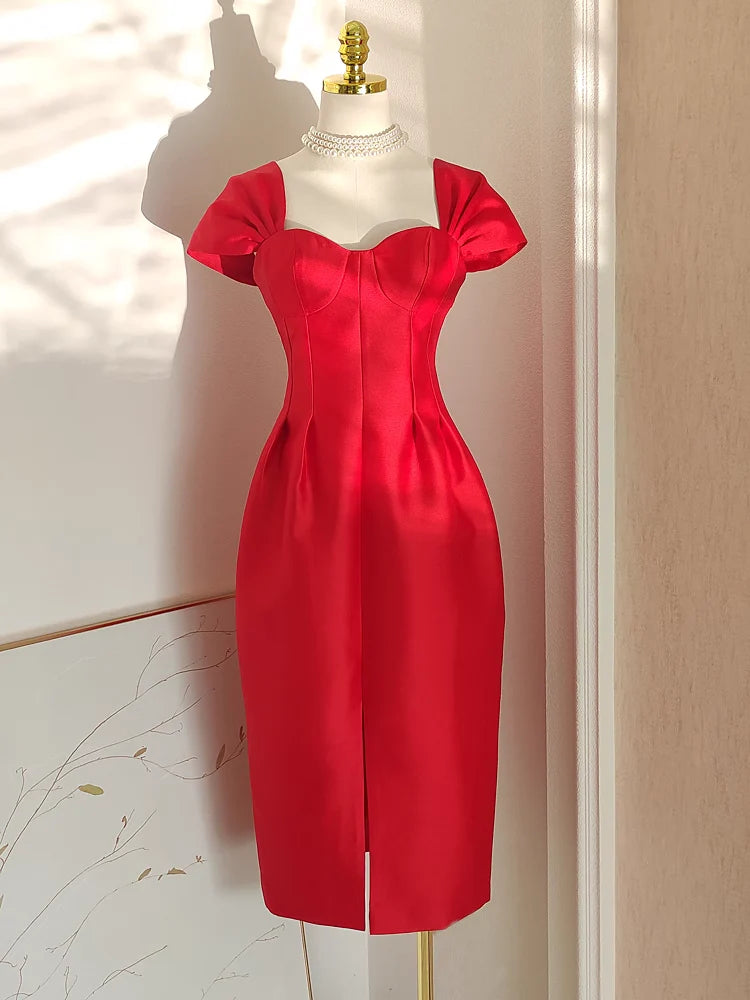 Sexy A line Satin Knee Length Homecoming Dresses Sweetheart Red Birthday Outfits