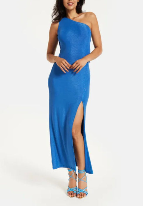 Liquorish Blue Lurex Jersey Full of charm Bridesmaids Maxi Dress