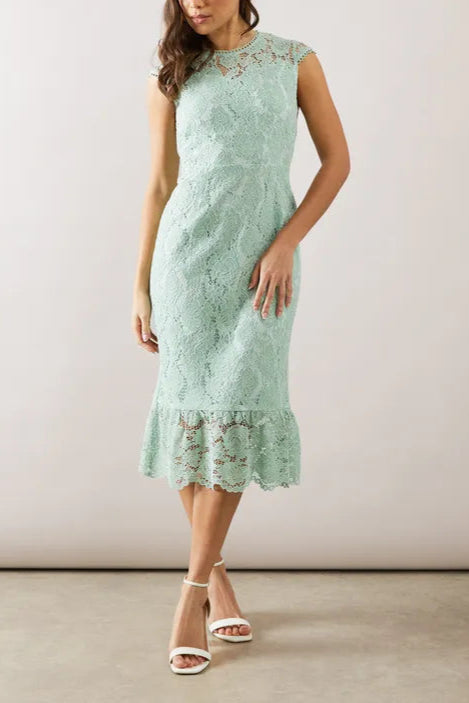 Petite Cap Sleeve Flute Hem Lace Pencil Mother Of The Bride Outfits Dress