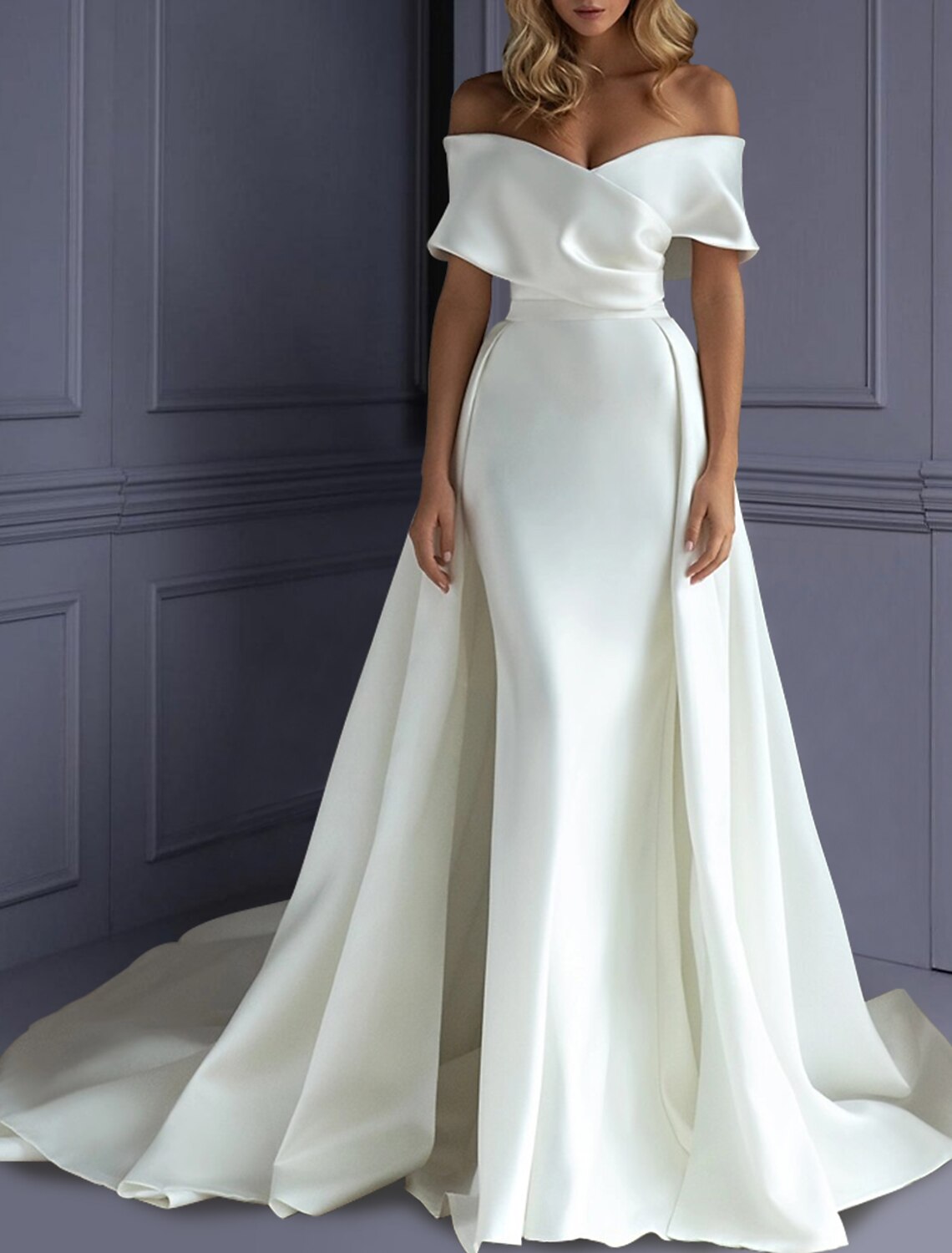 Beach Formal Train Satin Wedding Dresses Mermaid Sweetheart Off Shoulder Sleeveless Sweep Bridal Gowns