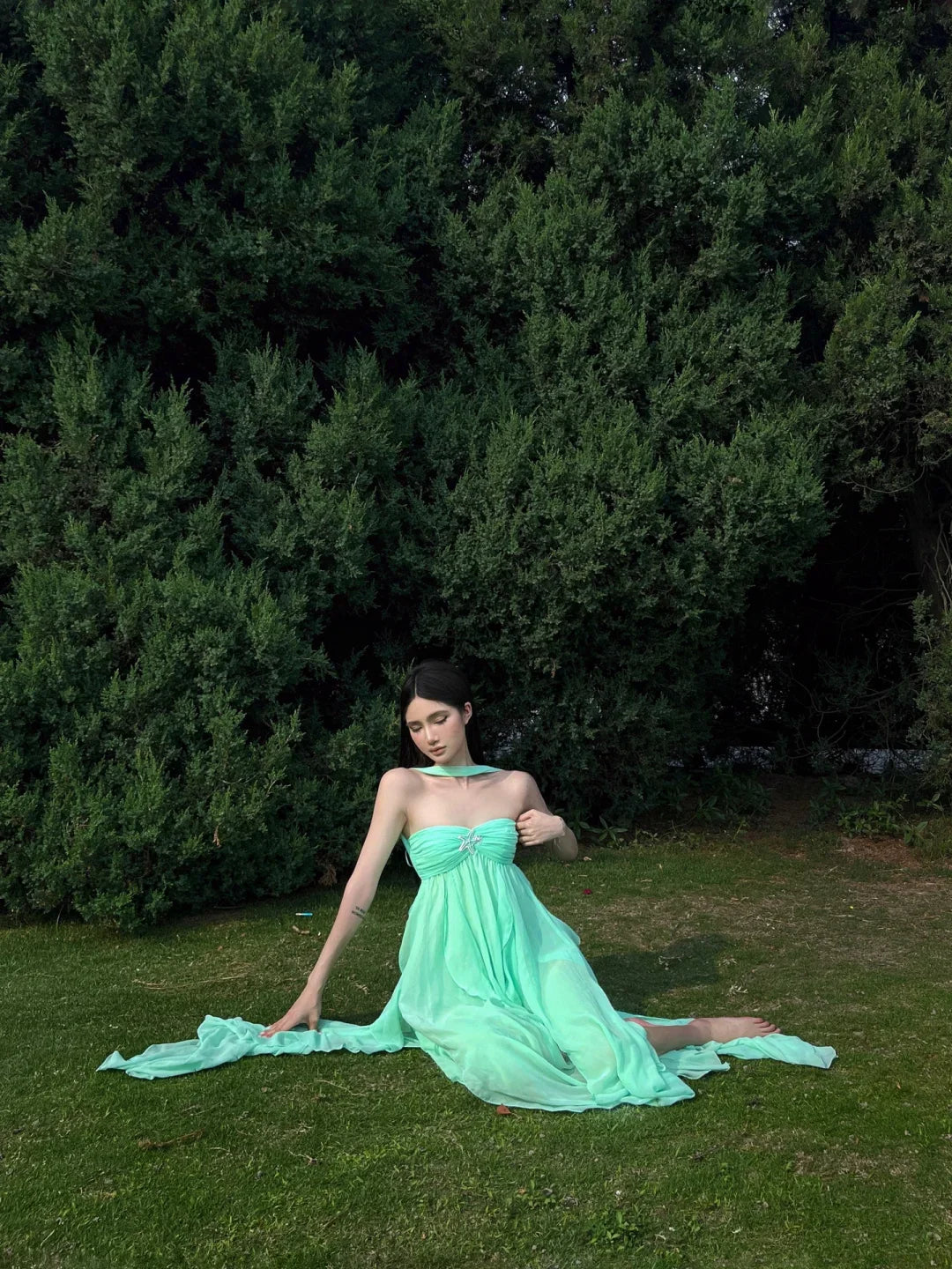 Romantic A Line Ruffle Green Chiffon Party Dress Sweetheart Neck Birthday Dress