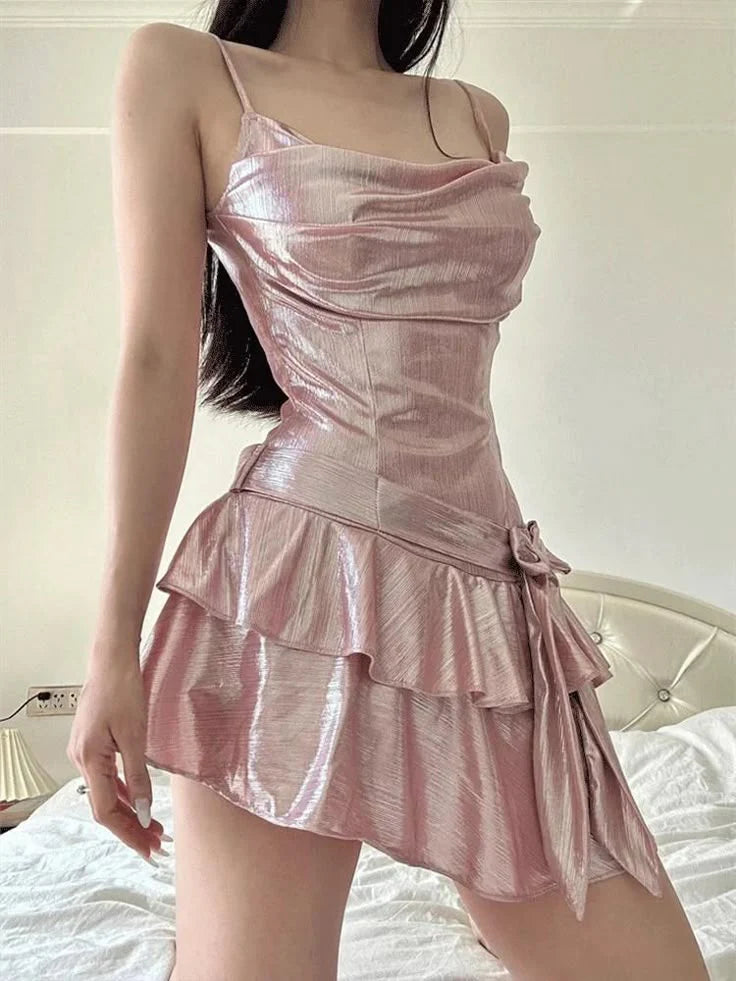 Cute Dusty Pink Chiffon Satin A-Line Spaghetti Straps Short Homecoming Dress