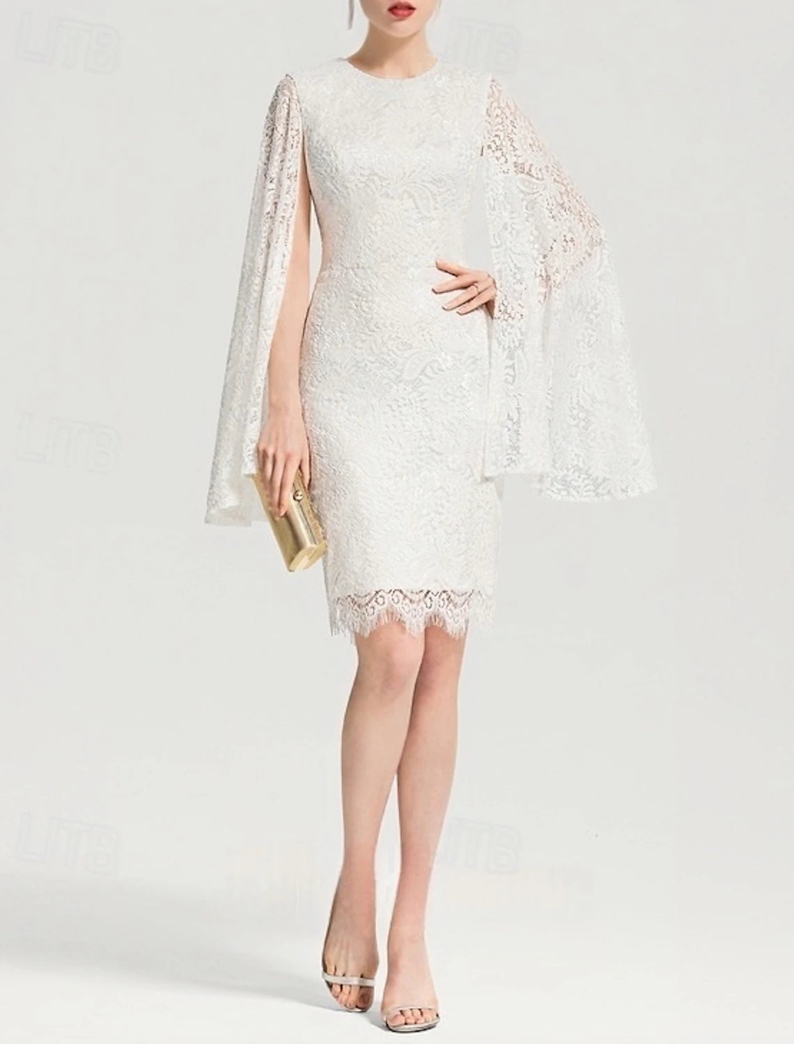 Long Sleeve Wedding Dresses Sheath Column Boat NeckKnee Length Satin Bridal Gowns With Solid Color