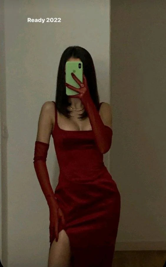 Simple Mermaid Side Slit Satin Slim-fit Sleeveless Long Prom Dresses Without gloves