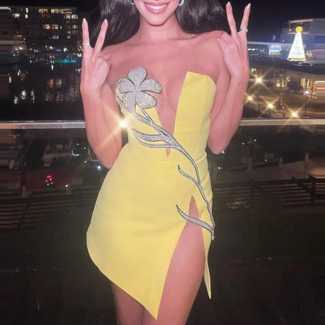 Silk Sequin Butterfly Bandage Off Shoulder Prom Dress With Beaded