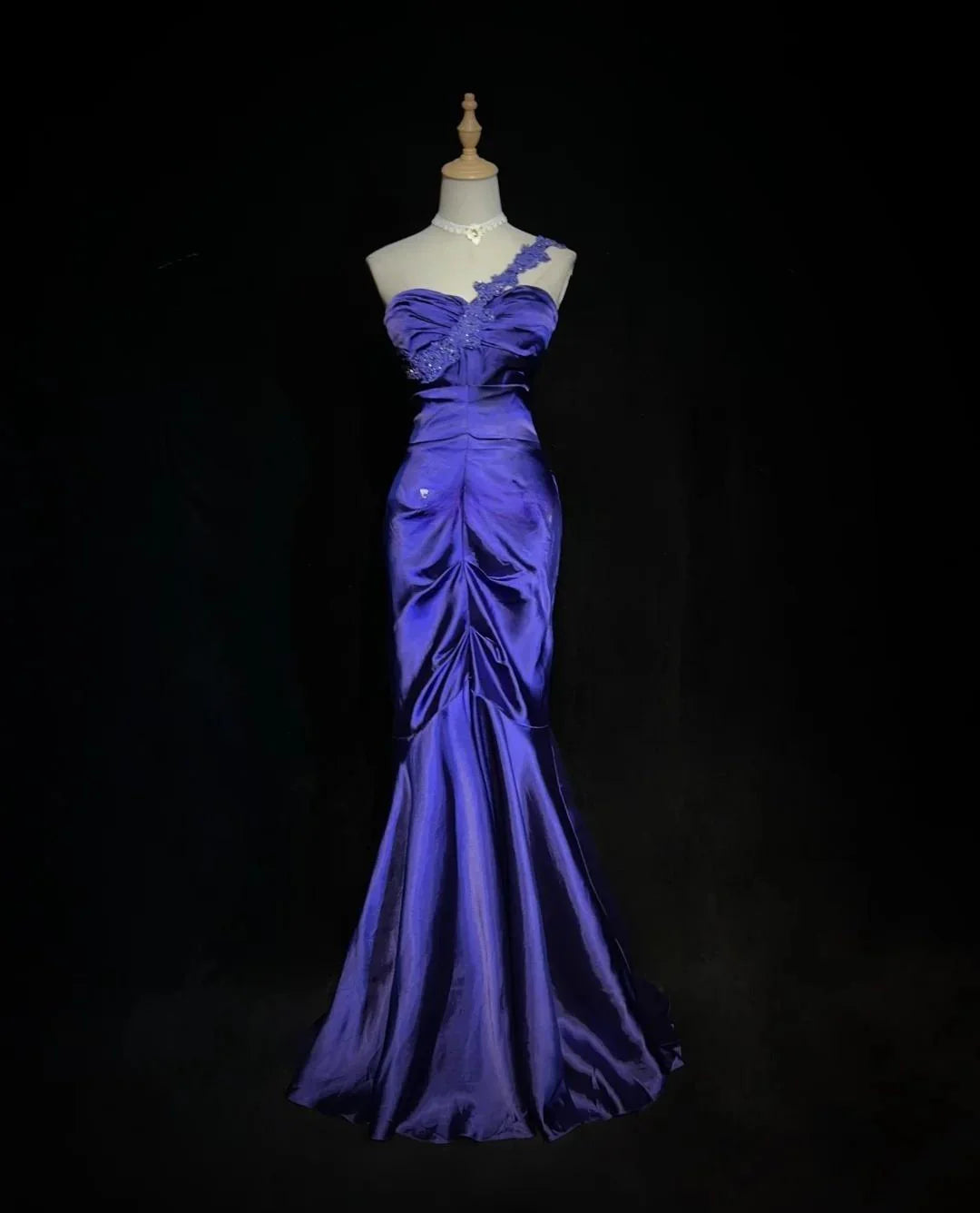 Elegant Purple Satin Long Prom Dresses Sweetheart Mermaid Formal Evening Gowns