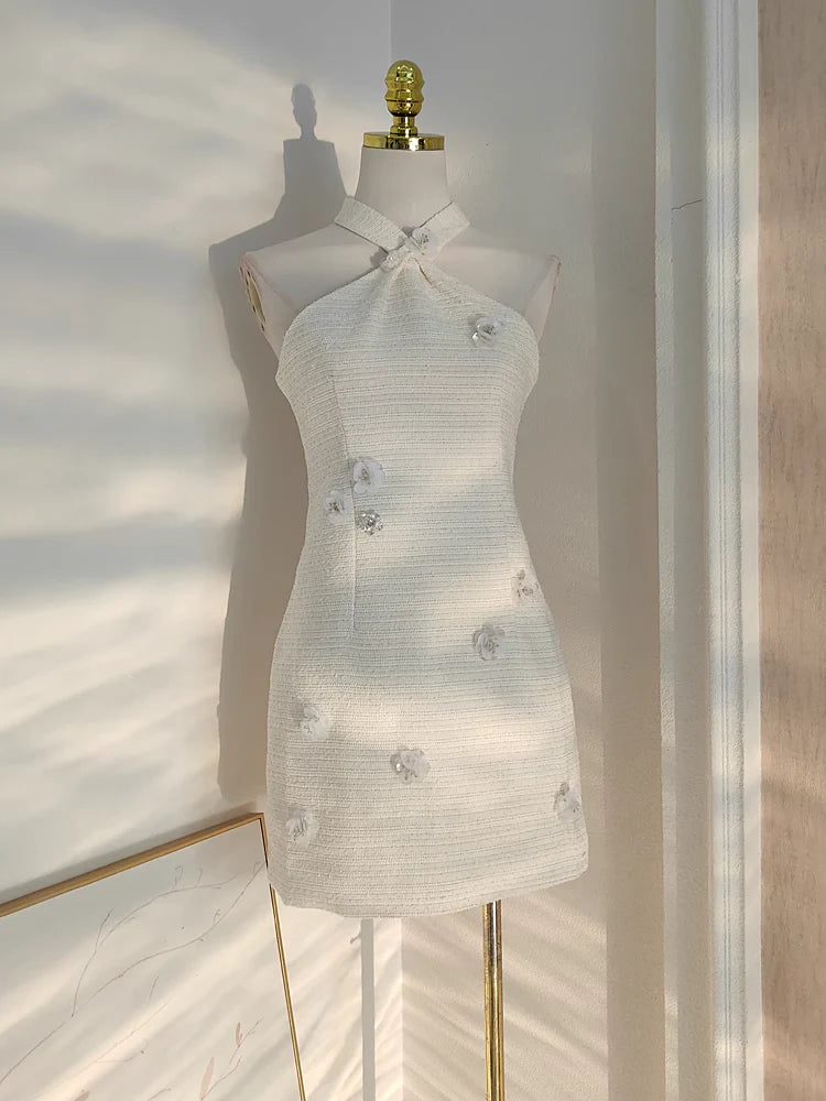 Halter White Satin Short Cheap A line Homecoming Dresses Birthday Outfits