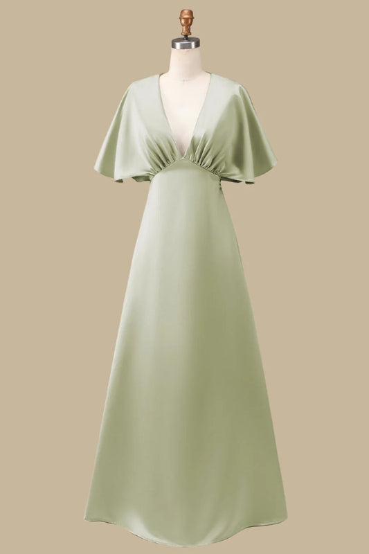 Exquisite tailoring Dusty Sage Plunging V-neck And Half Sleeves Mother of the Bride Dresses