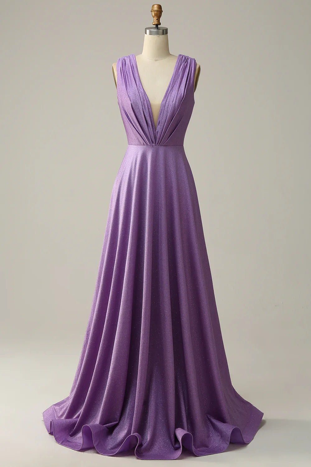 Classic fit Purple Deep V Neck Ruched Retract Your Waist Prom Dress