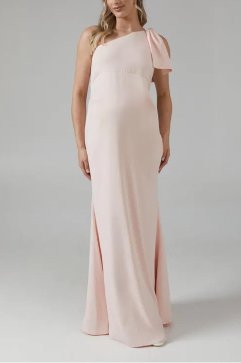Unique design Maternity Bow Exquisite tailoring One Shoulder Bridesmaid Maxi Dress