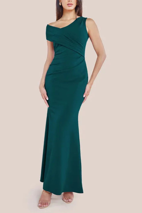 Scuba Crepe  Unique design Off The Shoulder Slim-fit Maxi Bridesmaids Dress