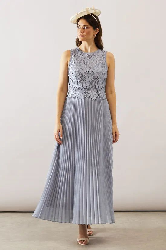 Lace Overlay Pleated Maxi Retract Your Waist Mother Of The Bride Outfits Dress