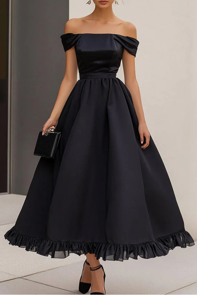 Unique design Black A Line Off the Shoulder Formal Party Dress