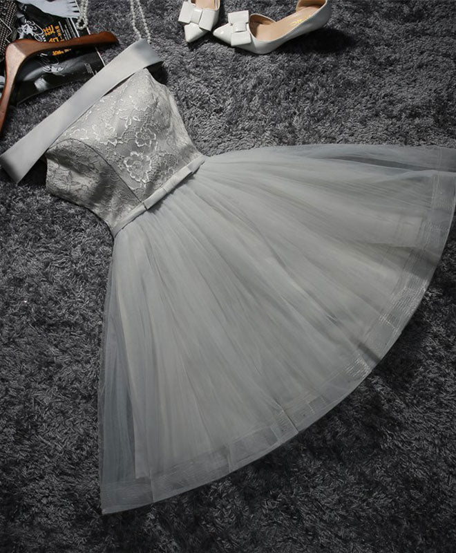 Cute Gray Lace Tulle Short Prom Dress Full of charm Homecoming Dress