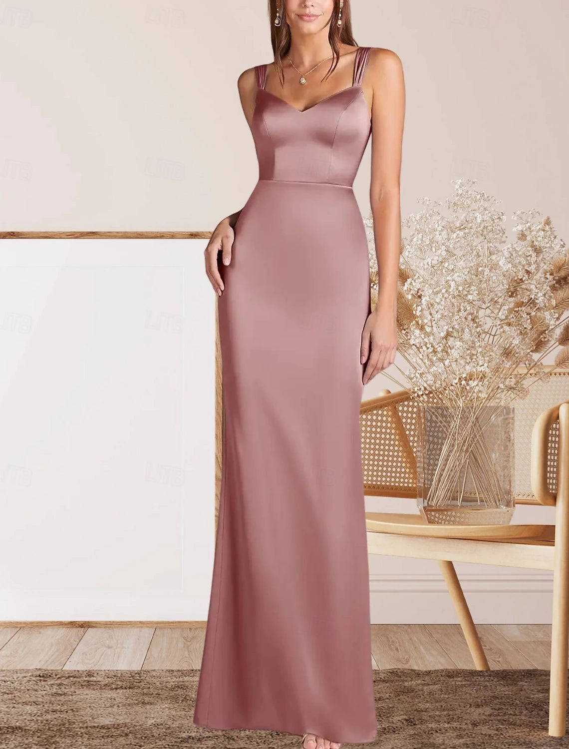 Mermaid / Trumpet Mother of the Bride Dress Wedding Guest Elegant Minimalist V Neck Floor Length Satin Sleeveless with Ruching 2025