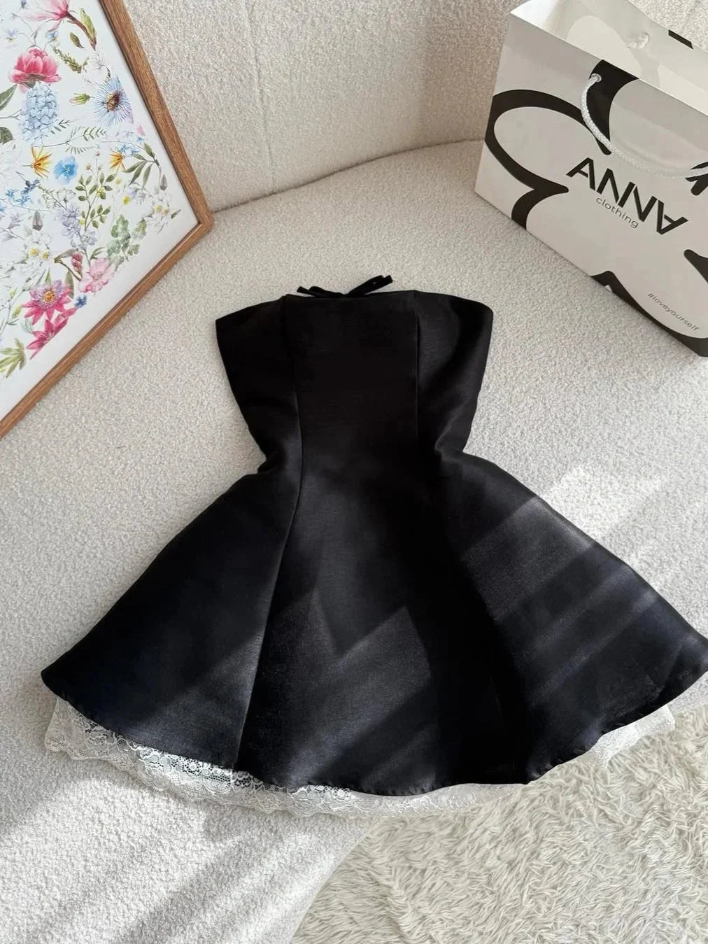 Strapless A-Line Satin Short Prom Dress Fashion Black Homecoming Dress