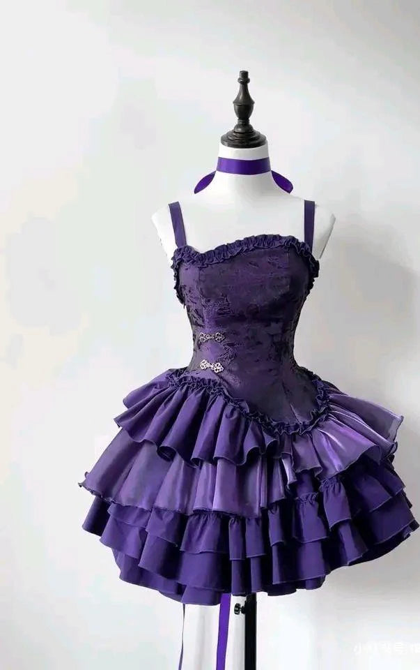 Spaghetti Straps A-Line Short Prom Dresses Elegant Purple Homecoming Dress