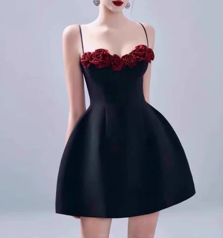 Glam Spaghetti Straps A-Line Satin Prom Dresses Short Party Dress with Applique