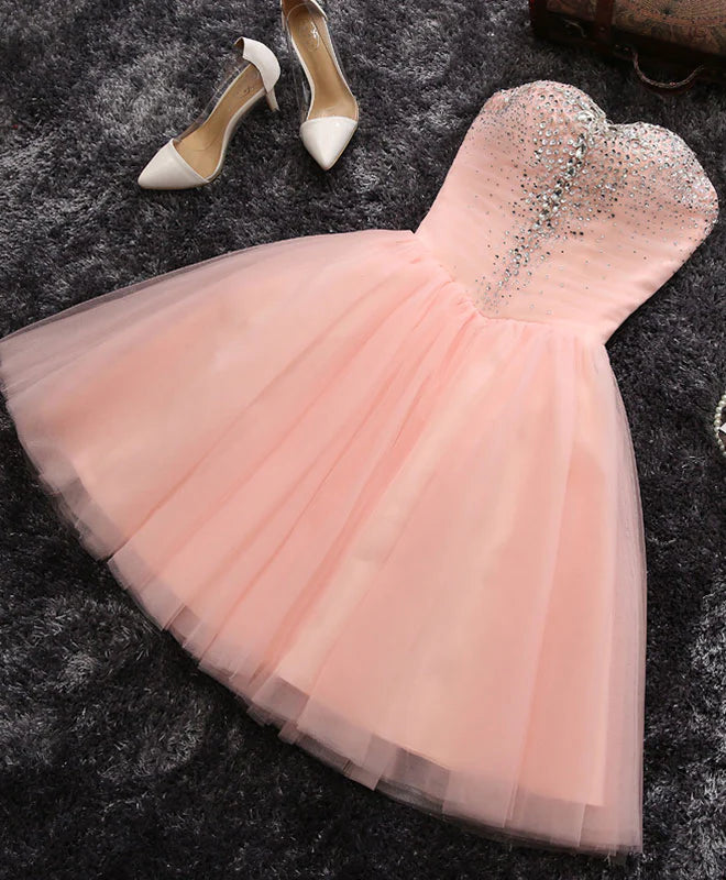 Pink A Line Sweetheart Neck Short Prom Dress Retract Your Waist Homecoming Dresses