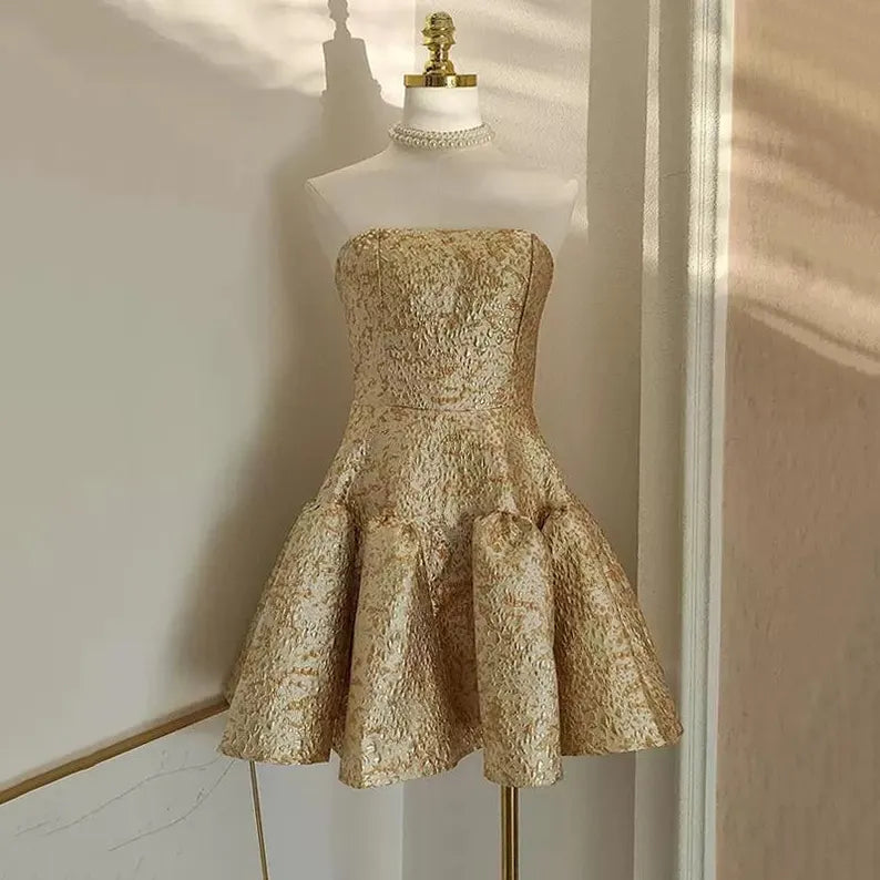 Cute A Line Strapless Satin Short Homecoming Dress Off Shoulder Birthday Dress