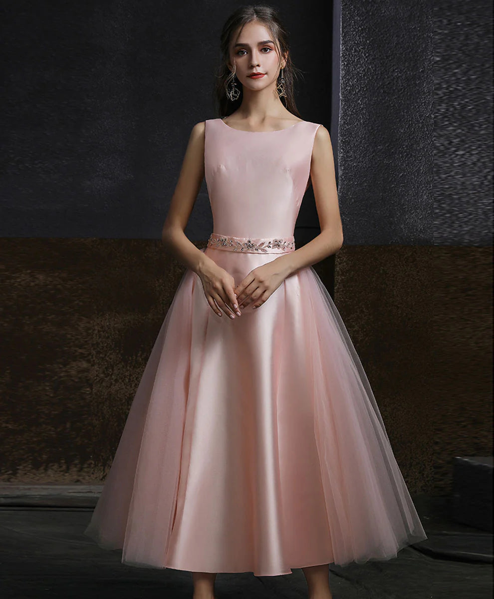 Aline Round Neck Tulle Short Pink Prom Dress, Top-quality fabric Exquisite tailoring Bridesmaid Dress