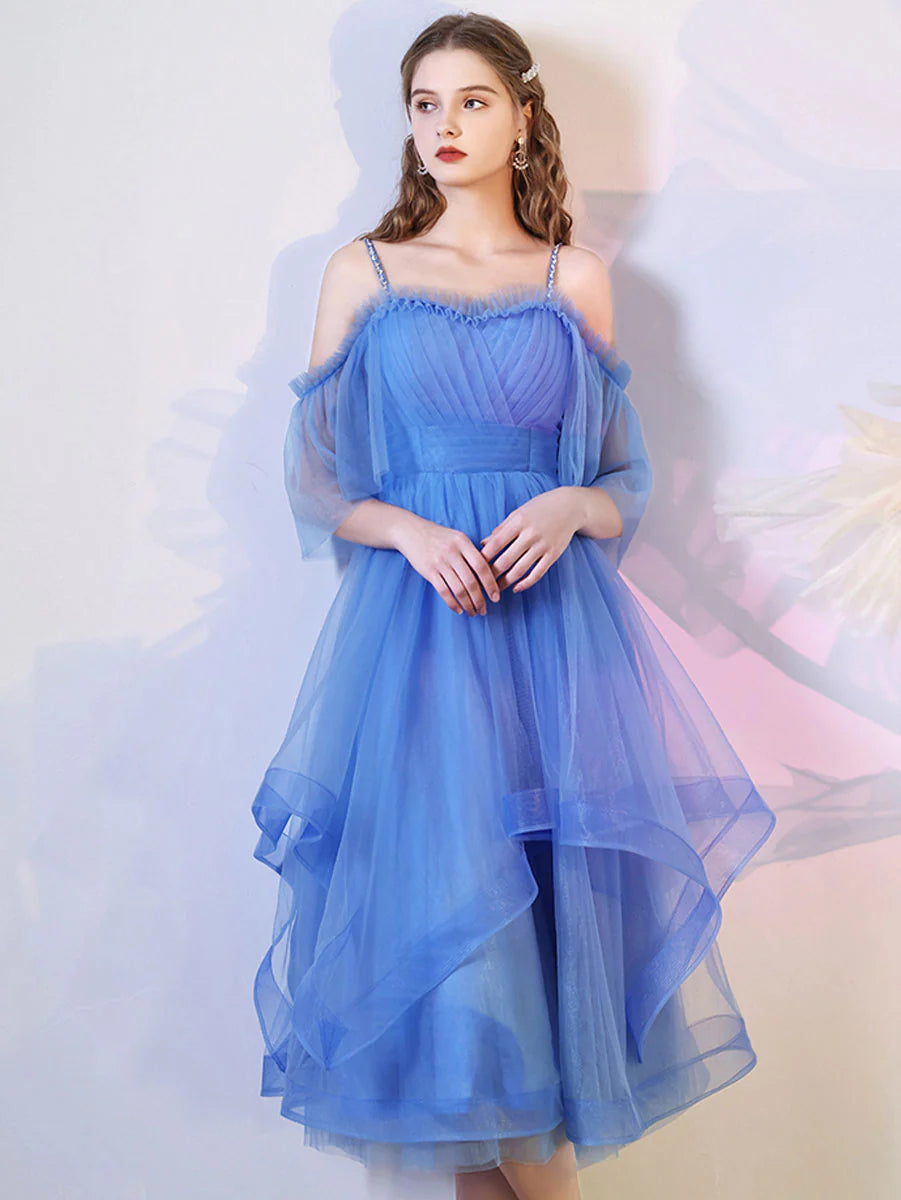 Simple Blue Tulle Short Prom Dress, Puffy Full of charm Homecoming Dress