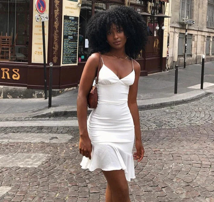 White Spaghetti Straps Ruffles Party Dress Elegant Simple Homecoming Dress