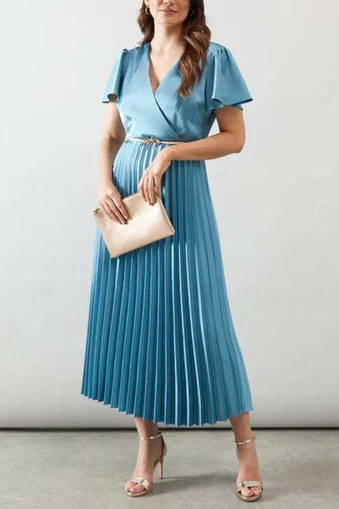 Belted Satin Pleated Midaxi Retract Your Waist Mother Of The Bride Outfits Dress