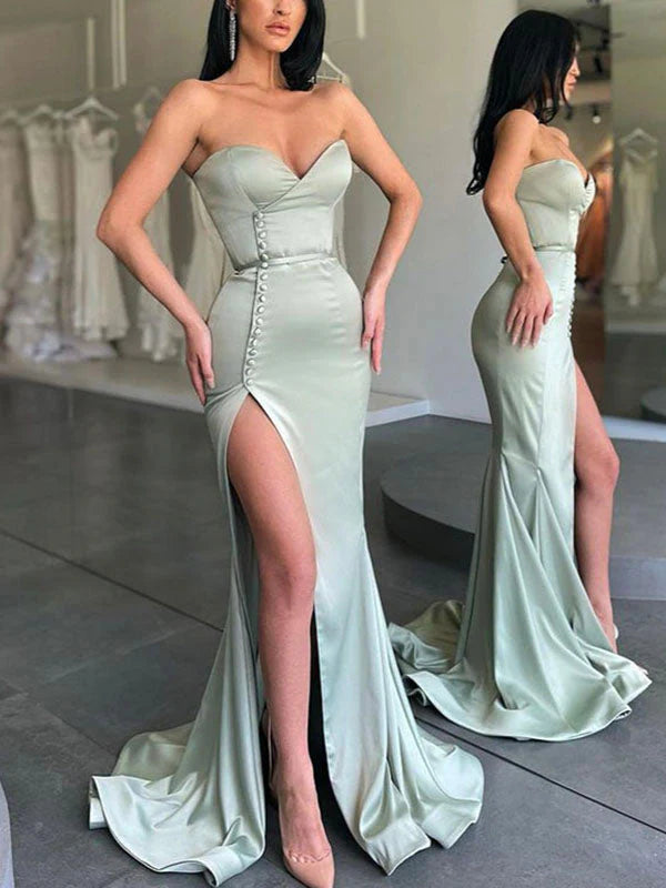 Full of charm Modest Mermaid Satin Elegant Formal Elegant Long Slim-fit Prom Dresses