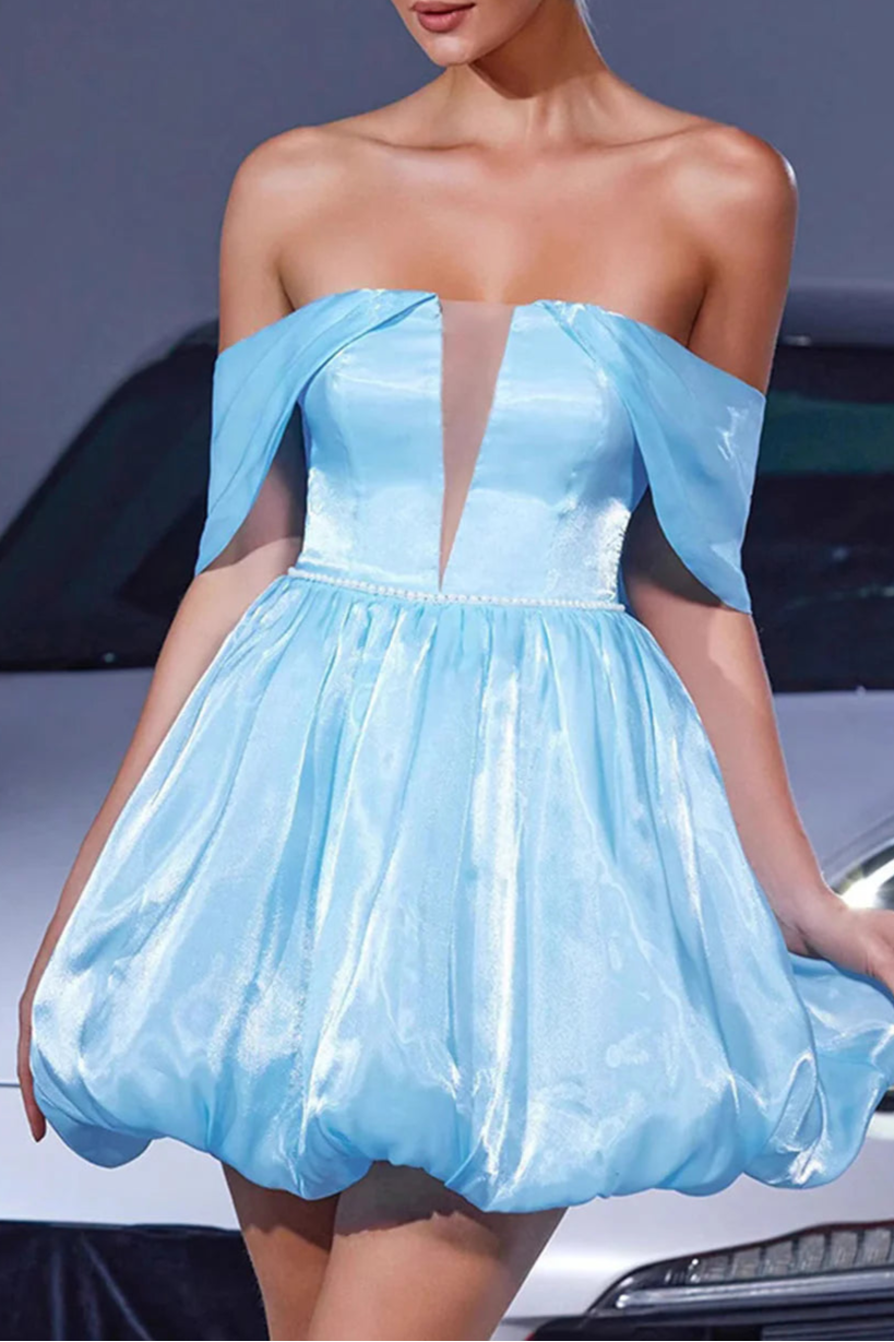 Blue A Line Lace Up Back Retract Your Waist Short Homecoming Dress