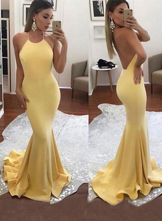 Yellow mermaid long prom dress Full of charm evening dress