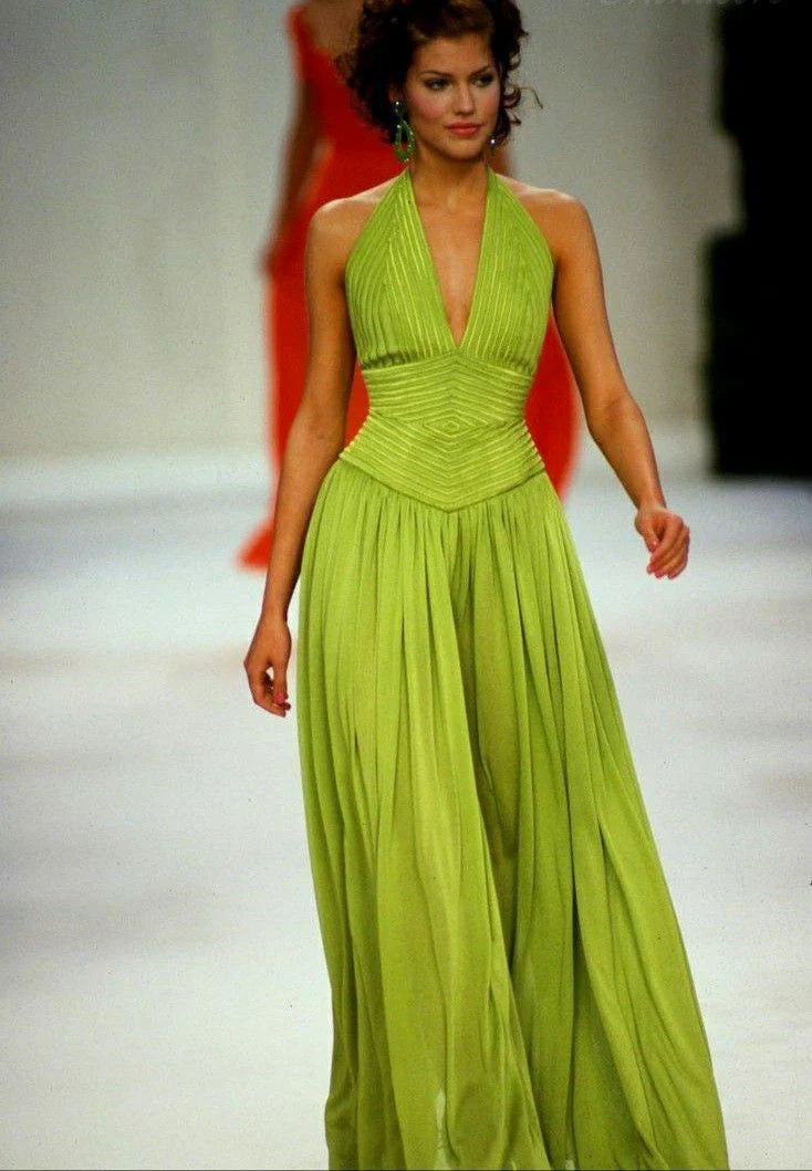 Charming A Line Halter Green Chiffon Open Back Prom Dress Graduation Prom Dress