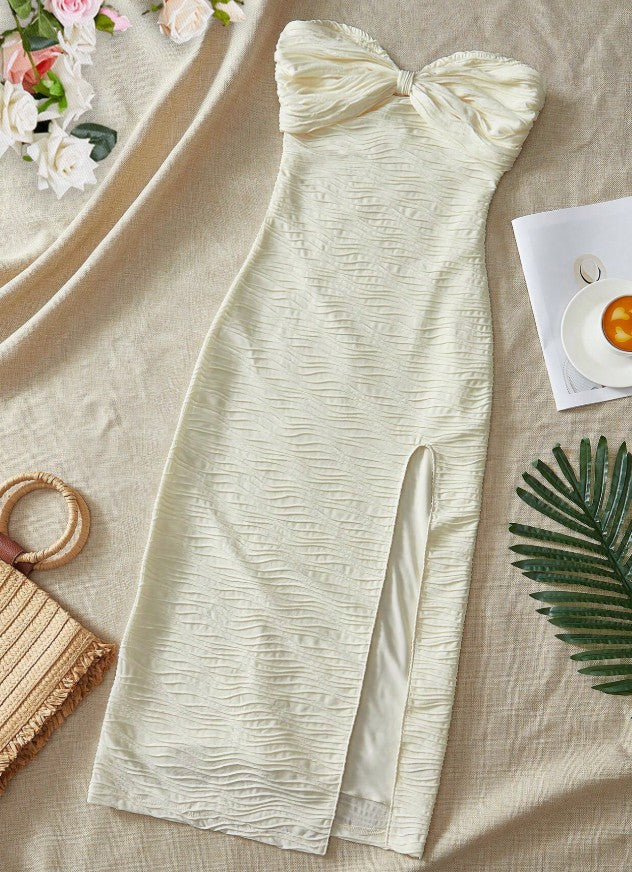 Fashion Sexy Strapless Chiffon Bodycon Unique design Party Dress with Slits