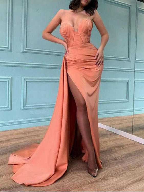 Mermaid Satin Sweatheart Long Party Dress Unique Modest Prom Dresses