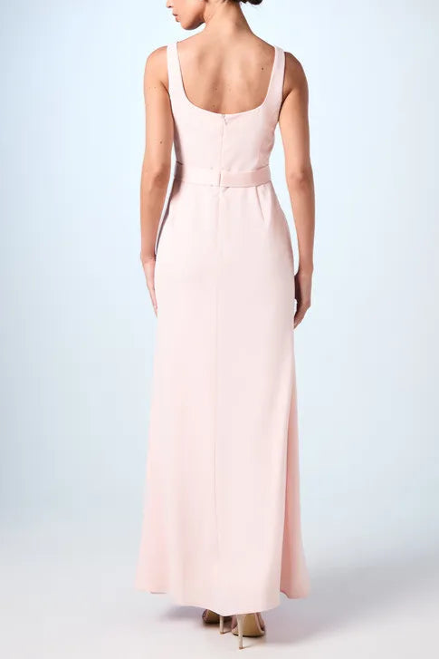 Square Neck Bow Elegant and gentle Detail Crepe Maxi Bridesmaids Dress