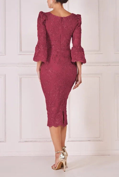 Sequin Scallop V-Neck Lace Elegant and gentle Bridesmaids Midi Dress