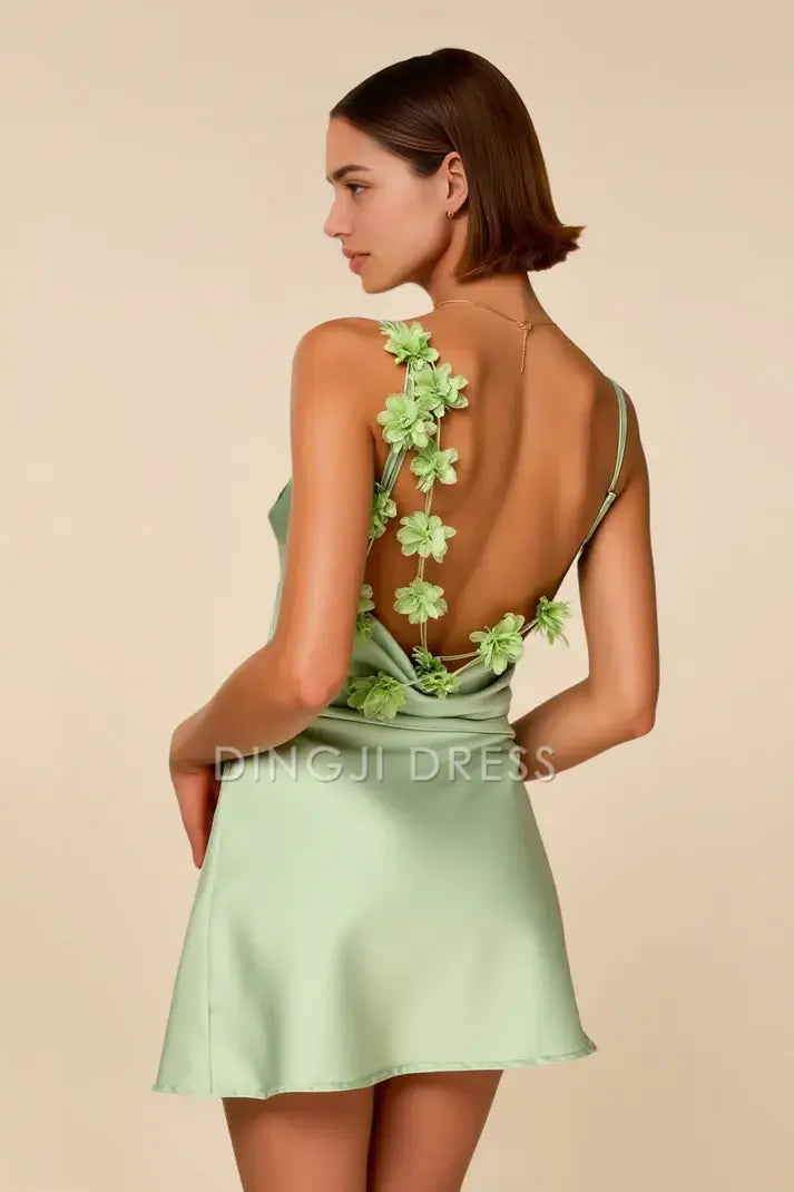 JiesenDress Mini Dress Chic Sheath V Neck Spaghetti Strap Backless Flower Decoration Exquisite Dress Discount Hot Sale Homecoming Dress