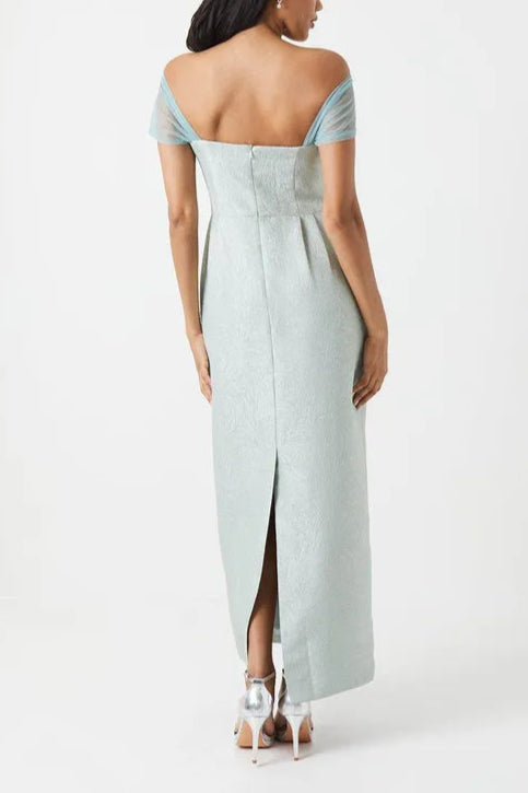 Jacquard Drape Shoulder Full of charm Elegant and gentle Maxi Bridesmaid Dress