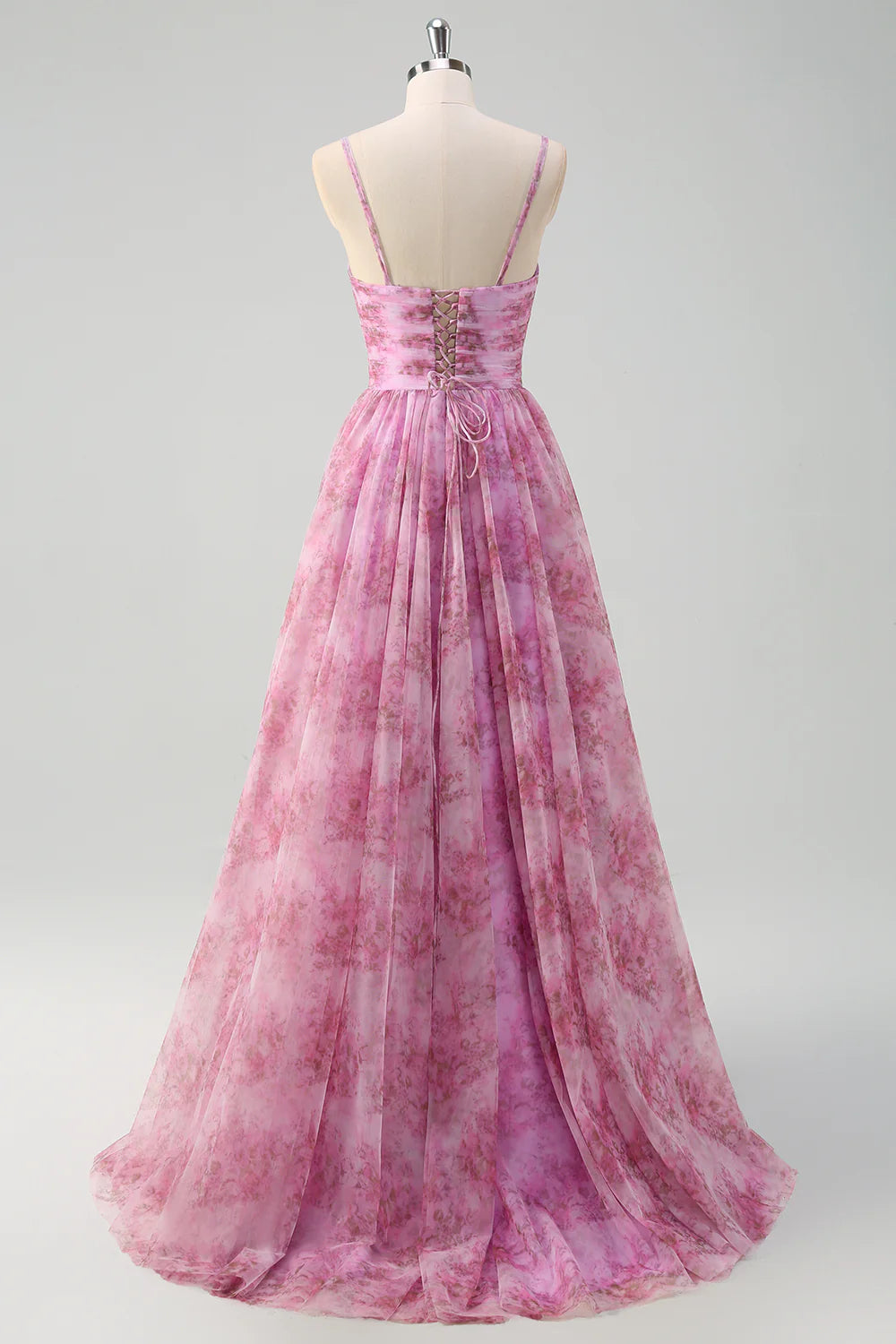 A Line  Purple  Pinkish Spaghetti Straps Floral Prom Dress With Slit