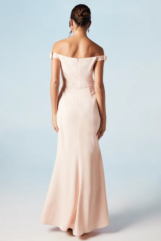 Bardot Bow Shoulder Crepe Fishtail Full of charm Bridesmaids Maxi Dress