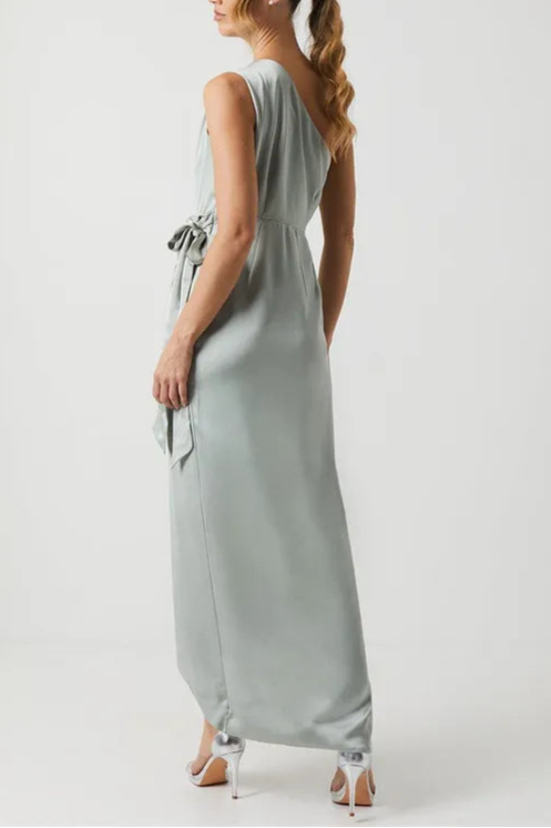 One Shoulder Wrap Unique design Satin Retract Your Waist Bridesmaid Dress